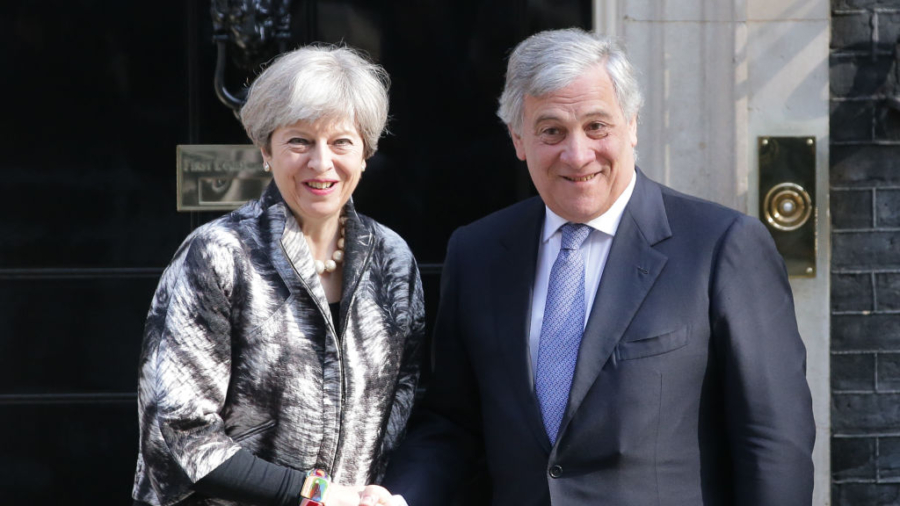 British Prime Minister May talks Brexit with EP President Tajani