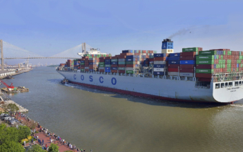 Giant container ship visits East Coast