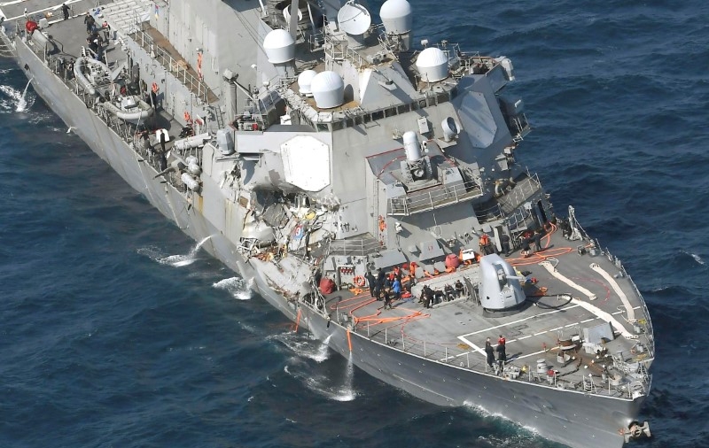 U.S. Navy ship destroyer collides with gigantic Philippines transport vessel off Japan