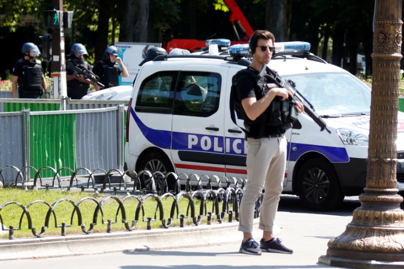 French police secure the area on the Champs Elysees avenue after an incident in Paris, France, June 19, 2017. (Charles Platiau/Reuters)