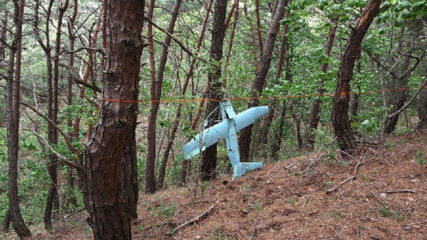In this Friday, June 9, 2017 photo provided by South Korean Defense Ministry on Tuesday, June 13, 2017, a suspected North Korean drone is seen in a mountain in Inje, South Korea. (South Korean Defense Ministry via AP)