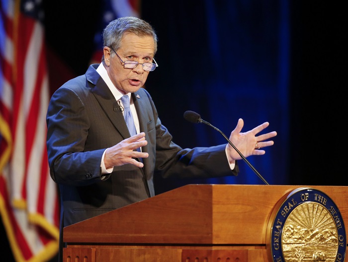 Ohio Gov. John Kasich delivers his State of the State address at the Sandusky State Theatre in Sandusky, Ohio, on April 4, 2017. (AP Photo/Ron Schwane, File)