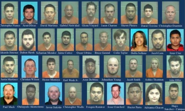 Pictures of the 37 arrested in an anti-human trafficking operation in Midland, Texas in a file photograph. (Midland Police Department)