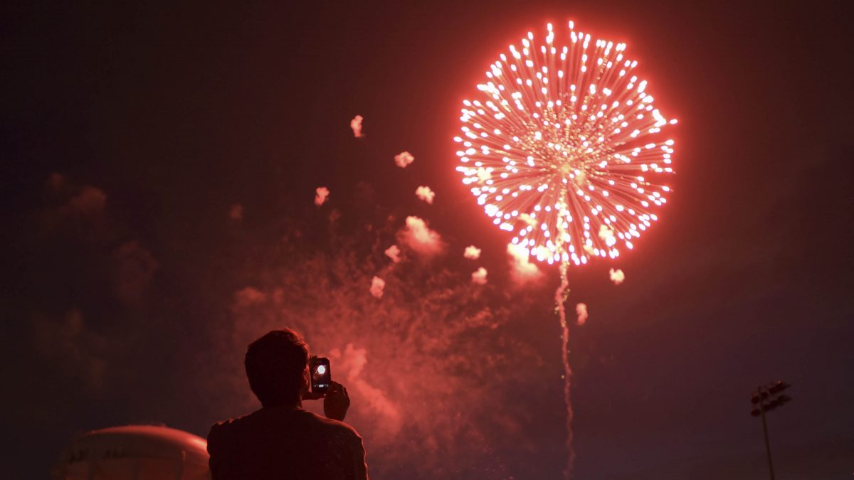 A fireworks display for Independence Day at Worlds of Fun amusement park Monday, July 3, 2017, in Kansas City, Mo. (Charlie Riedel/AP Photo)