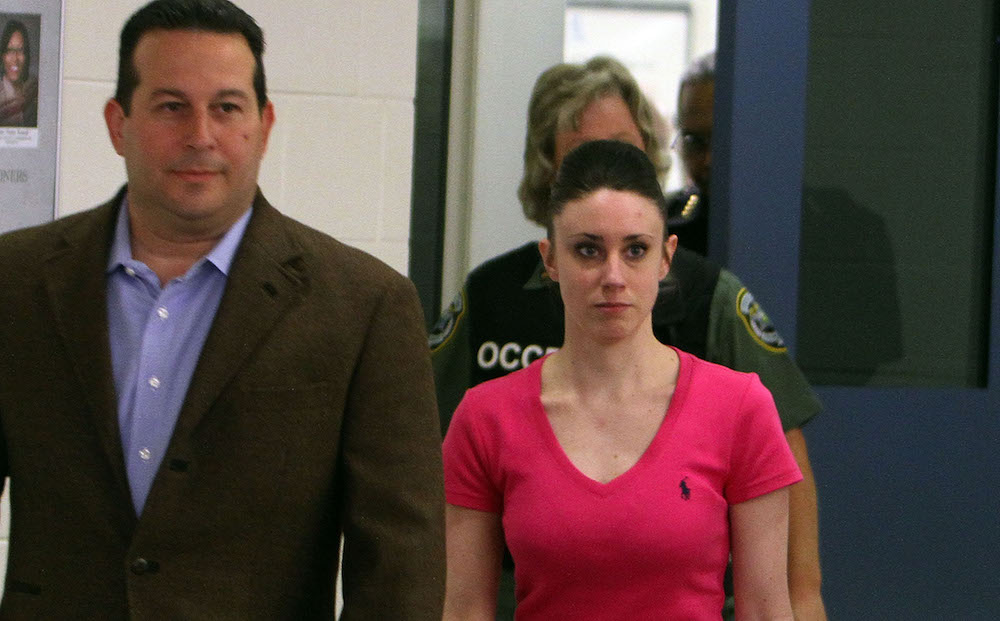Casey Anthony (R) leaves with her attorney Jose Baez from the Booking and Release Center at the Orange County Jail after she was acquitted of murdering her daughter Caylee Anthony in Orlando, Fla. on July 17, 2011. (Red Huber-Pool/Getty Images)
