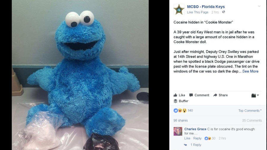 Florida man arrested after cocaine found in Cookie Monster doll