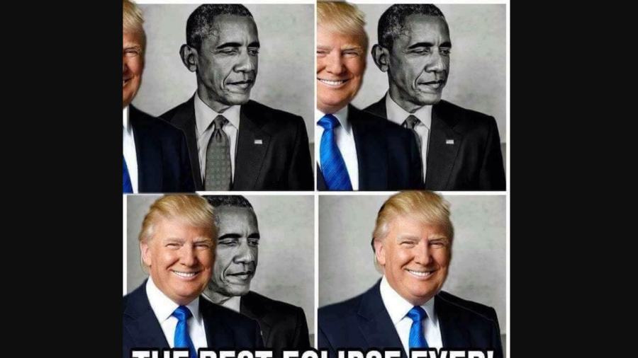 Trump Retweets Spoof Image of Himself Eclipsing Obama