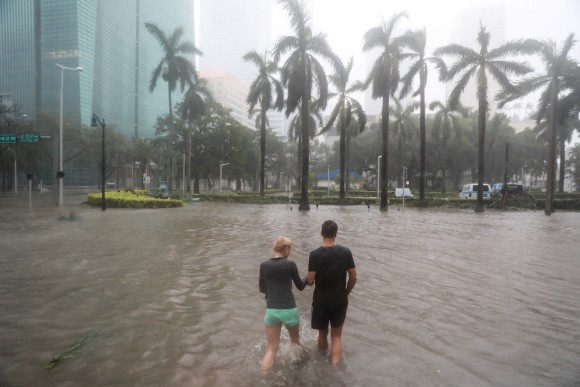 Flooding in the Brickell neighborhood as Hurricane Irma passes Miami, Fla., Sept. 10, 2017. (Stephen Yang/Reuters)