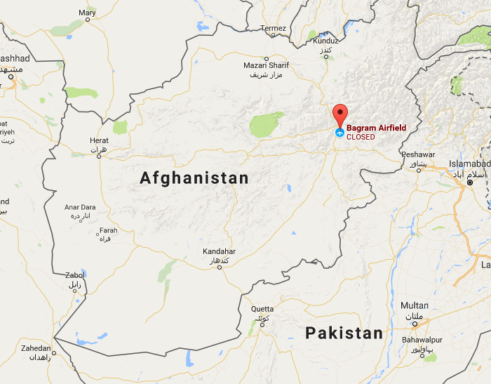 The location of Bagram Airfield in Afghanistan. (Screenshot via Google Maps)