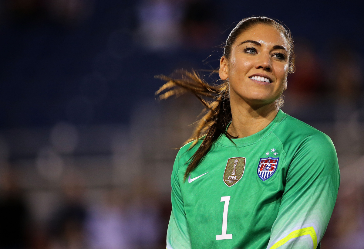 Hope Solo #1 of the United States looks on after winning a match against Germany in the 2016 SheBelieves Cup at FAU Stadium in Boca Raton, Fla., on Mar. 9, 2016. (Mike Ehrmann/Getty Images)
