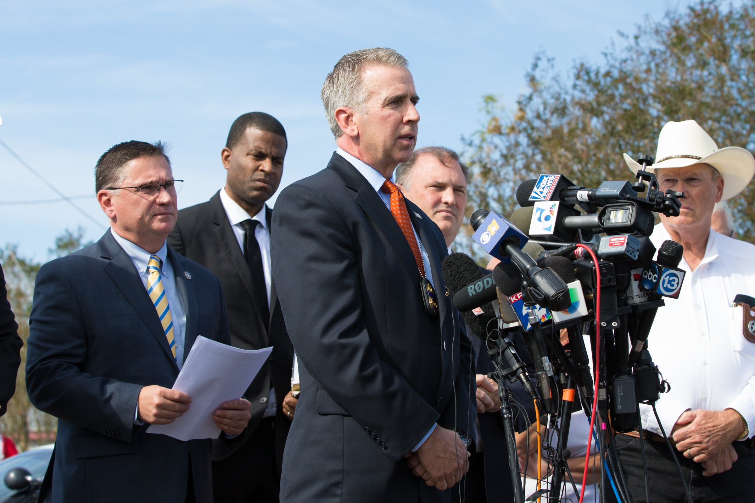 Special Agent Fred Milanowski speaks during a press conference on November 6, 2017 at the First Baptist Church in Sutherland Springs, Texas. (Suzanne Cordeiro/AFP/Getty Images)