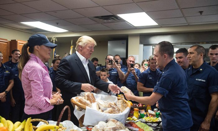 President and First Lady Hand Out Sandwiches to Coast Guard on Thanksgiving Day