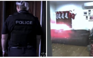 Police Video of Bearded Suspect Dressed in Red Fleeing Scene of Break In