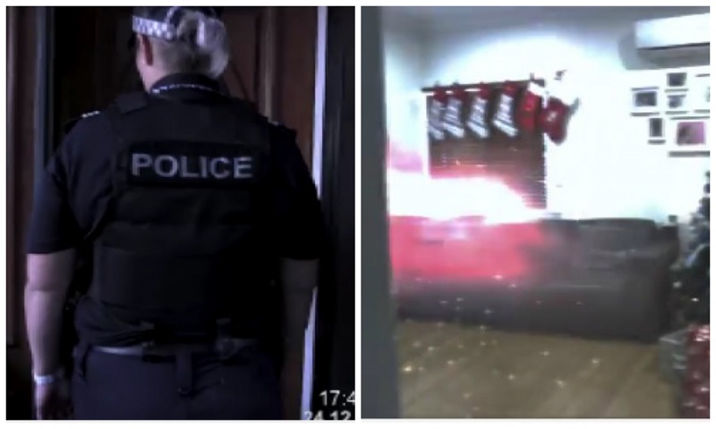 Police Video of Bearded Suspect Dressed in Red Fleeing Scene of Break In