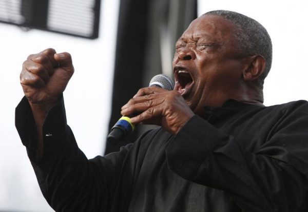 South African trumpeter and musician Hugh Masekela performs on the final day of the 21st Annual St. Lucia Jazz festival at Pigeon Island National Landmark, May 13, 2012. (Reuters/Andrea De Silva)