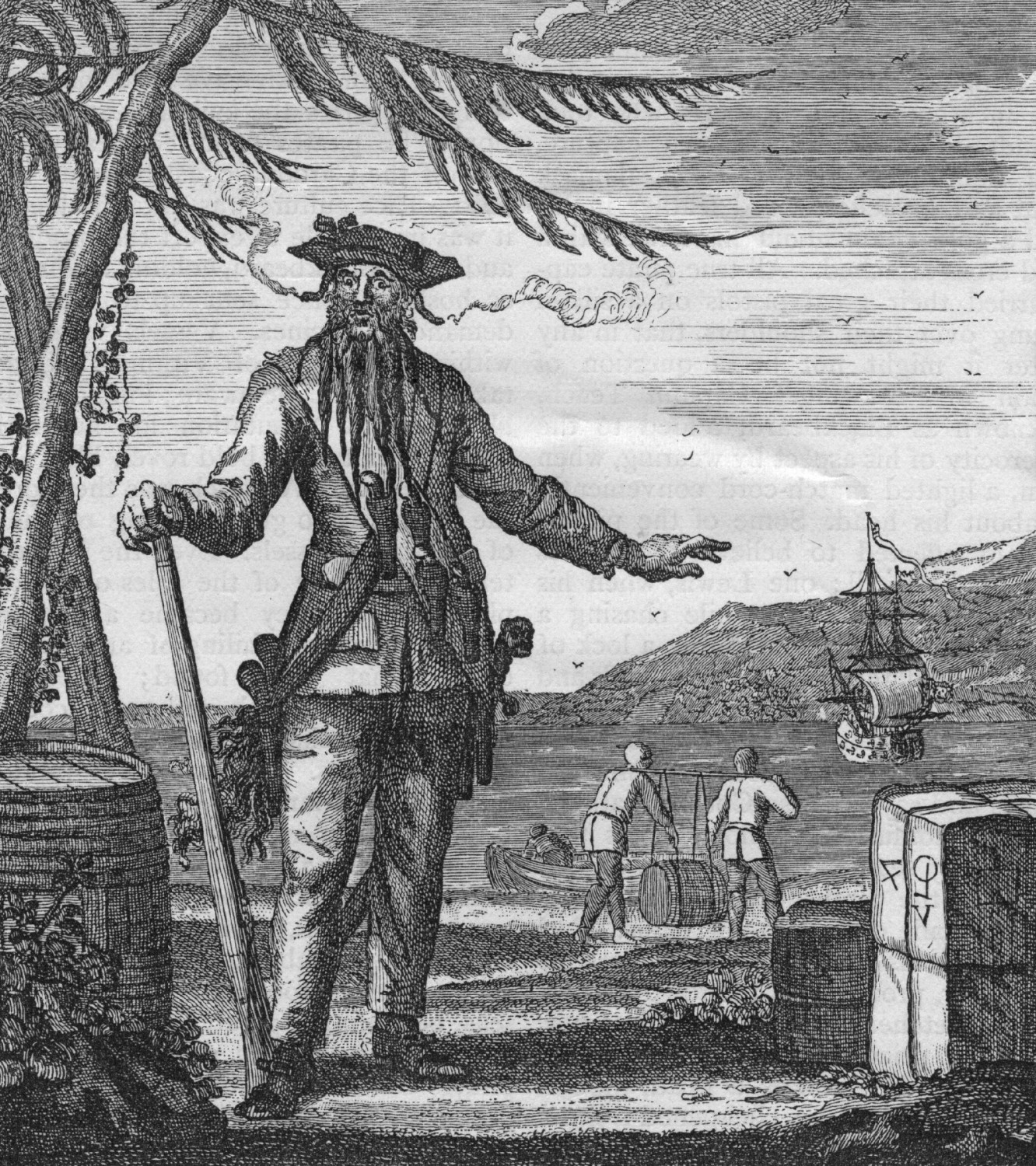 Captain Edward Teach or Thatch, who died in 1718, was also known as the pirate Blackbeard, circa 1715. (Photo by Hulton Archive/Getty Images)