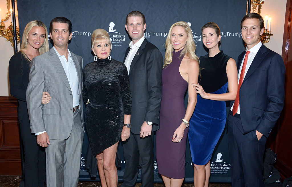 (L-R) Vanessa Trump, Donald Trump Jr., Ivana Trump, Eric Trump, Lara Trump, Ivanka Trump, and Jared Kushner attend the 9th Annual Eric Trump Foundation Golf Invitational Auction & Dinner at Trump National Golf Club Westchester in Briarcliff Manor, New York, on Sept. 21, 2015. (Grant Lamos IV/Getty Images)