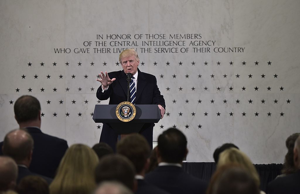 US President Donald Trump speaks at CIA Headquarters in Langley, Virginia, on January 21, 2017. (MANDEL NGAN/AFP/Getty Images)