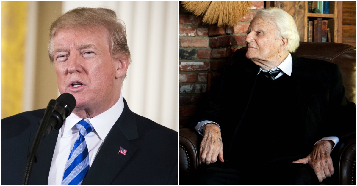 President Donald Trump in a file photo. (Samira Bouaou/The Epoch Times) Reverend Billy Graham in a file photo. (Jim Watson/AFP/GettyImages)