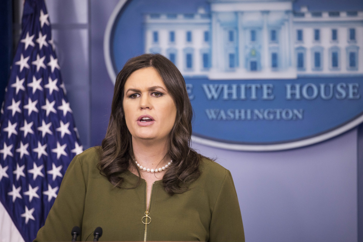 White House Press Secretary Sarah Huckabee Sanders speaks during a White House press briefing in Washington on March. 5, 2018. (Samira Bouaou/The Epoch Times)