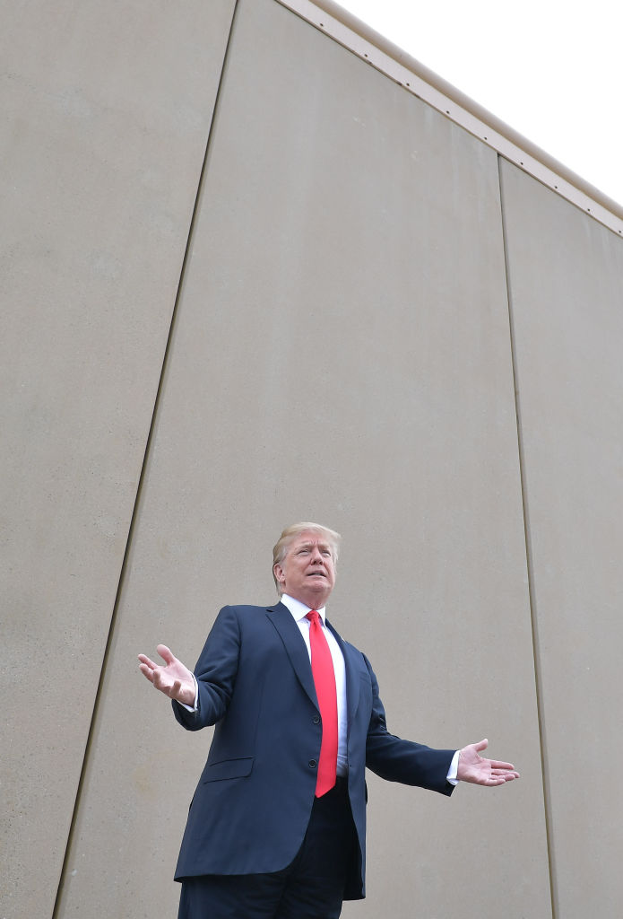 President Donald Trump speaks as he inspects border wall prototypes in San Diego, California on March 13, 2018. (MANDEL NGAN/AFP/Getty Images)