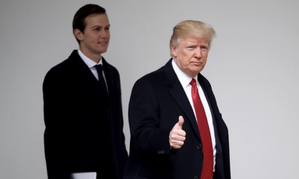President Donald Trump walks with son-in-law and senior adviser Jared Kushner while departing the White House on March 15, 2017. (Win McNamee/Getty Images)