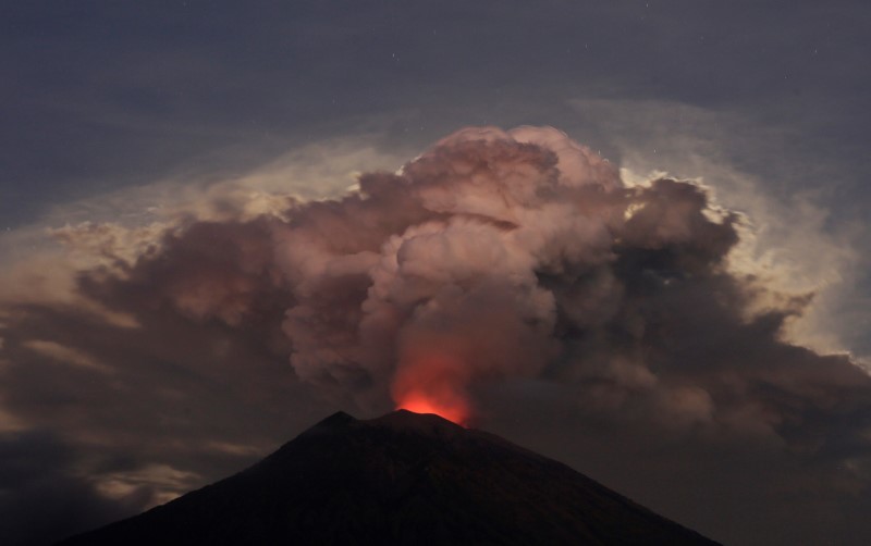 Mount Agung volcano erupts, as seen from Kubu, Karangasem Regency in Bali, Indonesia on June 29, 2018. (Johannes P. Christo/Reuters)