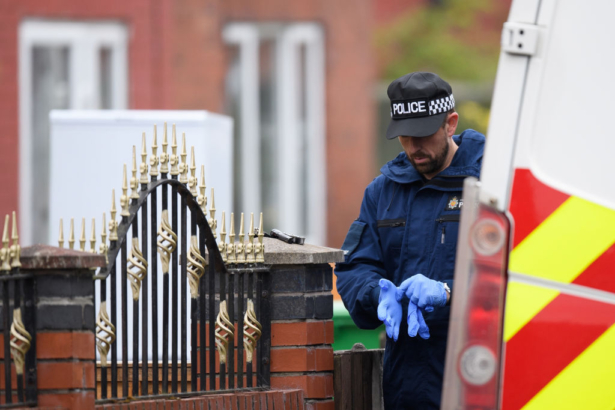 Police search teams work at the former home of terrorist Salman Abedi in Manchester, England on May 24, 2017. (Leon Neal/Getty Images)