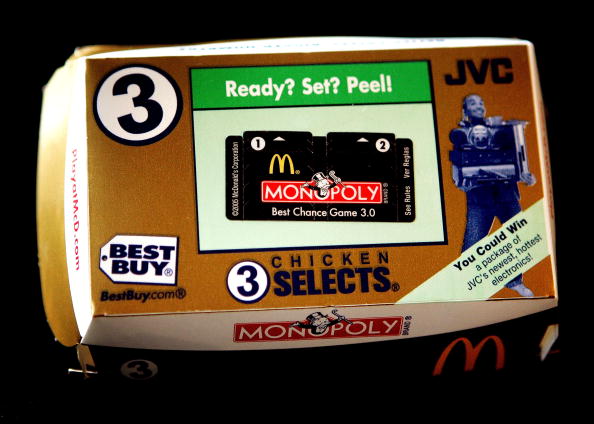 Customers could win prizes such as cash or a car playing McDonald’s Monopoly. (Tim Boyle/Getty Images)