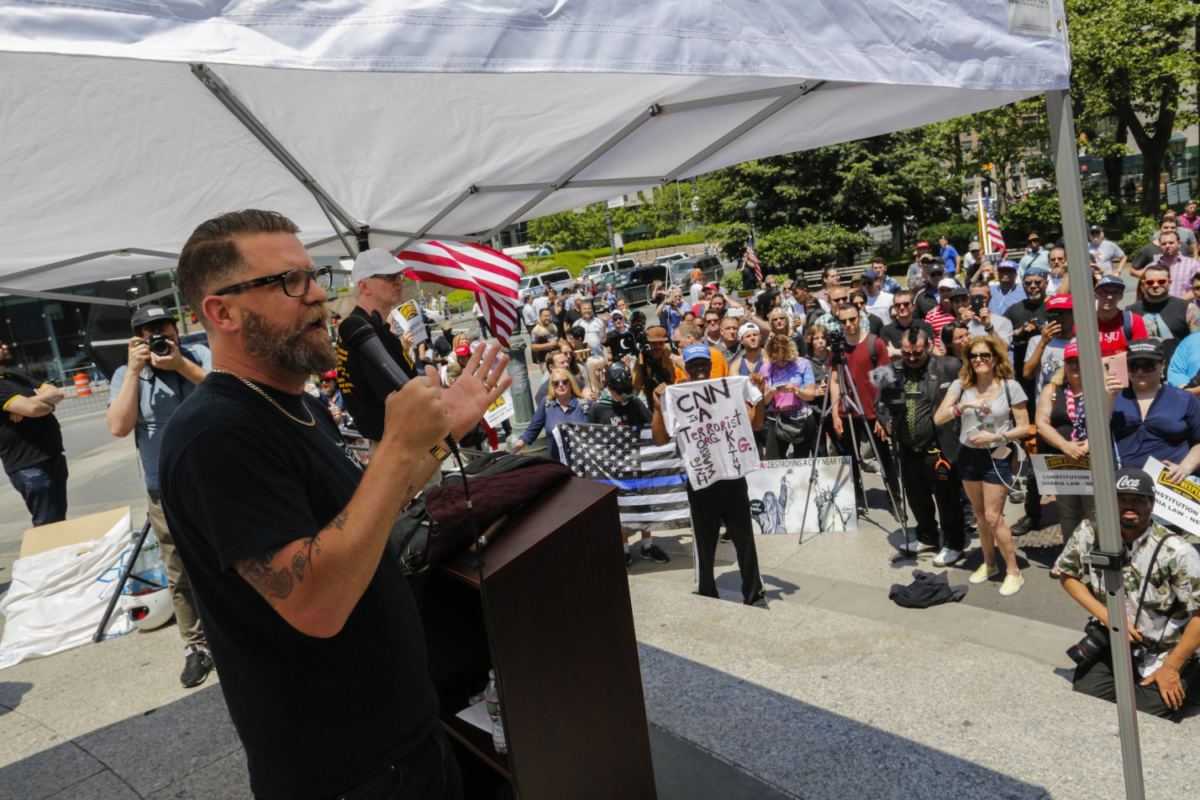 Gavin McInnes speaks at the "March Against Sharia" in New York on June 10, 2017. (Eduardo Munoz Alvarez/Getty Images)