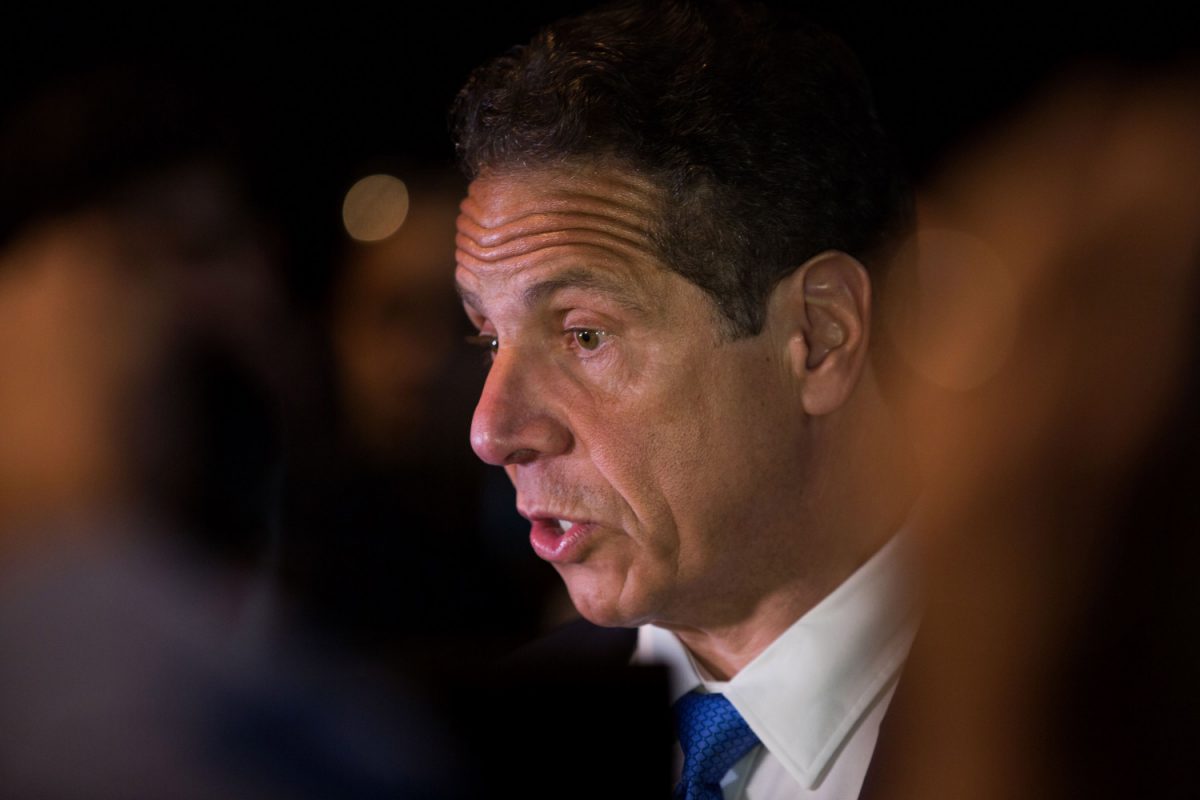 Gov. Andrew Cuomo speaks to the press during the New York Democratic convention at Hofstra University in Hempstead, New York on May 23, 2018. (Kevin Hagen/Getty Images)