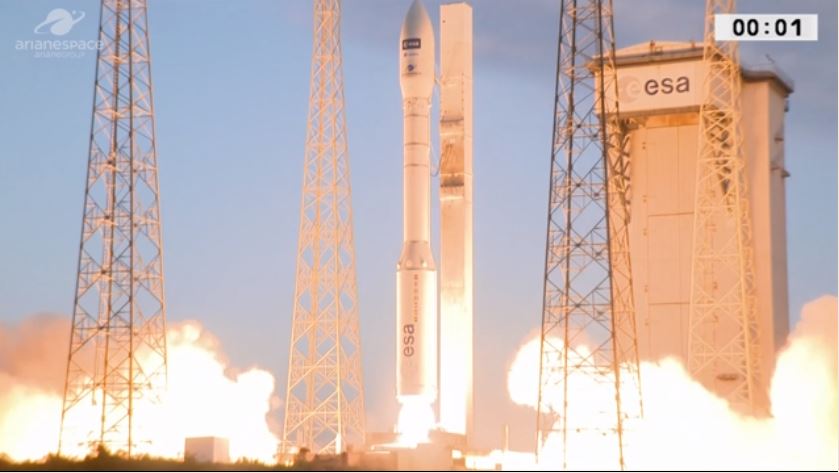 Satellite Aeolus takes off in French Guiana on Aug. 22, 2018. (AP/Screenshot)