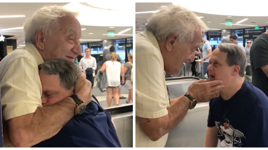Man With Down Syndrome Greets 88-Year-Old Dad With Kisses at Airport