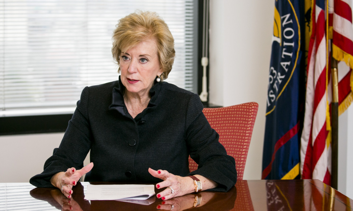 Linda McMahon, administrator of the Small Business Administration at her office in Washington, on Jan. 4, 2018. (Samira Bouaou/The Epoch Times)