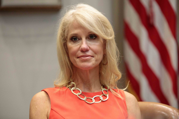Senior Counselor to the President Kellyanne Conway looks on as President Donald Trump announces a grant for a drug-free communities support program, in the Roosevelt Room of the White House in Washington on Aug. 29, 2018. (Samira Bouaou/The Epoch Times)