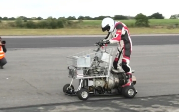 Jet-Powered Shopping Trolley Races a Garden Shed and a Toilet