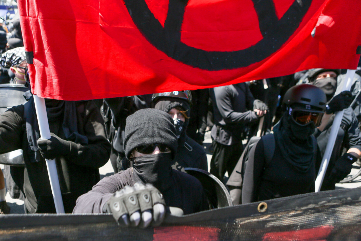 Antifa members during a rally at Martin Luther King Jr. Park in Berkeley, California on August 27, 2017. (Amy Osbourne/AFP/Getty Images)
