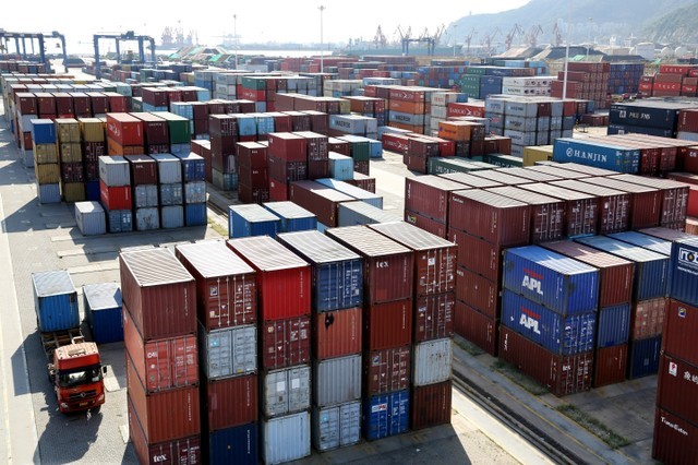 Shipping containers at a port in Lianyungang, Jiangsu Province, China on Sept. 8, 2018. (Reuters)