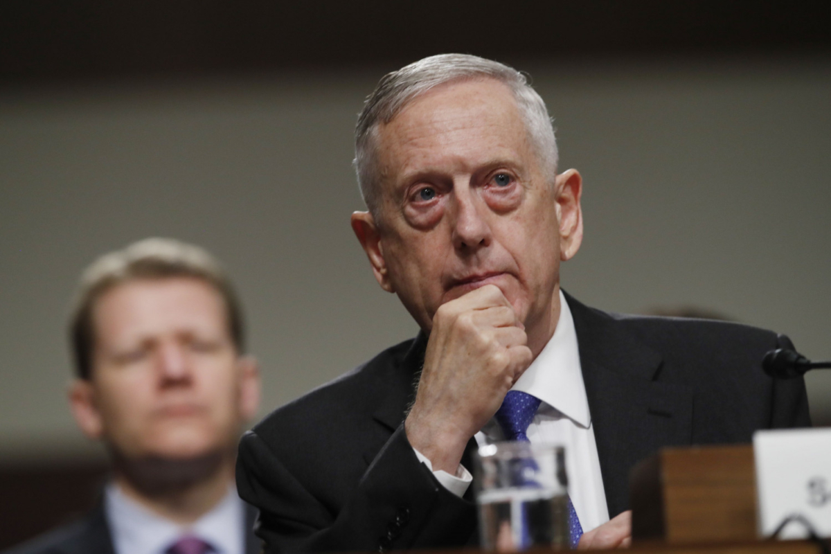 Defense Secretary James Mattis listens on Capitol Hill in Washington while testifying before the Senate Armed Services Committee hearing on the Pentagon's budget on June 13, 2017. (Jacquelyn Martin/AP Photo)