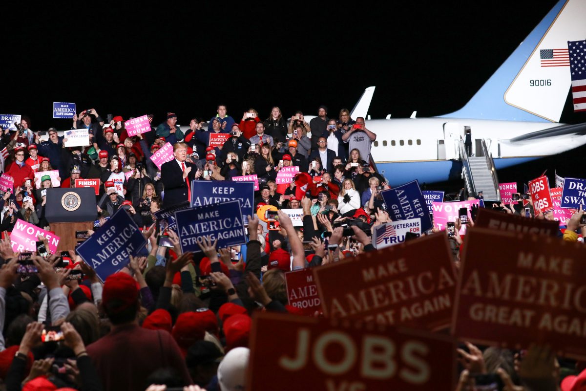 President Donald Trump at a Make America Great Again rally in Mosinee, Wis., on Oct. 24, 2018. (Charlotte Cuthbertson/The Epoch Times)
