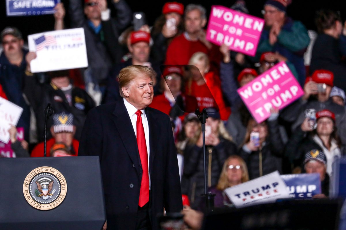 President Donald Trump at a Make America Great Again rally in Mosinee, Wis., on Oct. 24, 2018. (Charlotte Cuthbertson/The Epoch Times)