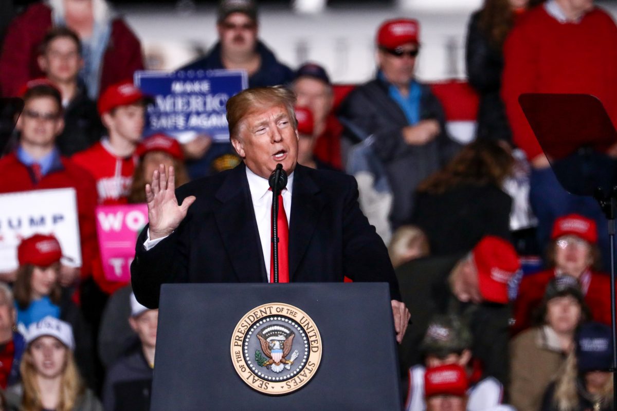 President Donald Trump at a Make America Great Again rally in Mosinee, Wis., on Oct. 24, 2018. (Charlotte Cuthbertson/The Epoch Times)