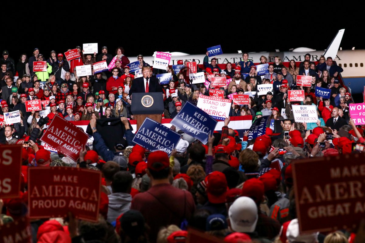 President Donald Trump at a Make America Great Again rally in Mosinee, Wis., on Oct. 24, 2018. (Charlotte Cuthbertson/The Epoch Times)