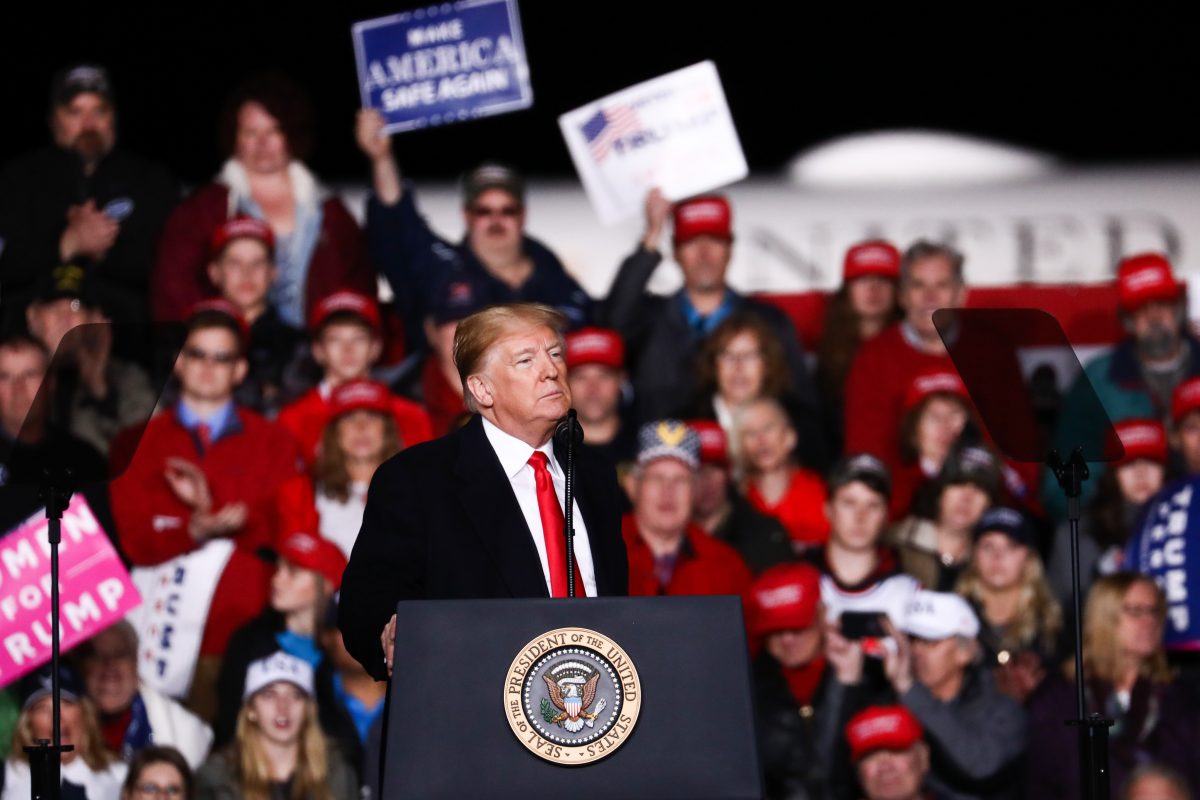President Donald Trump at a Make America Great Again rally in Mosinee, Wis., on Oct. 24, 2018. (Charlotte Cuthbertson/The Epoch Times)