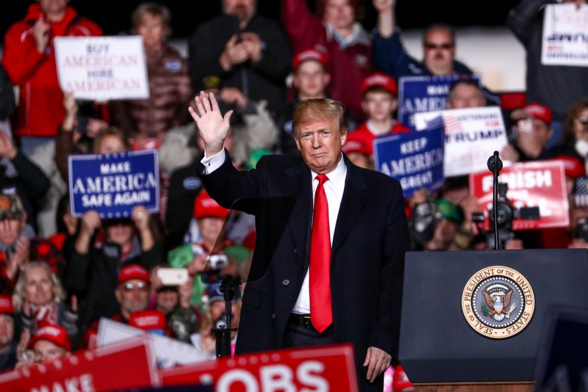 President Donald Trump at a Make America Great Again rally in Mosinee, Wis., on Oct. 24, 2018. (Charlotte Cuthbertson/The Epoch Times)