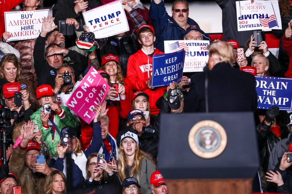 President Donald Trump at a Make America Great Again rally in Mosinee, Wis., on Oct. 24, 2018. (Charlotte Cuthbertson/The Epoch Times)