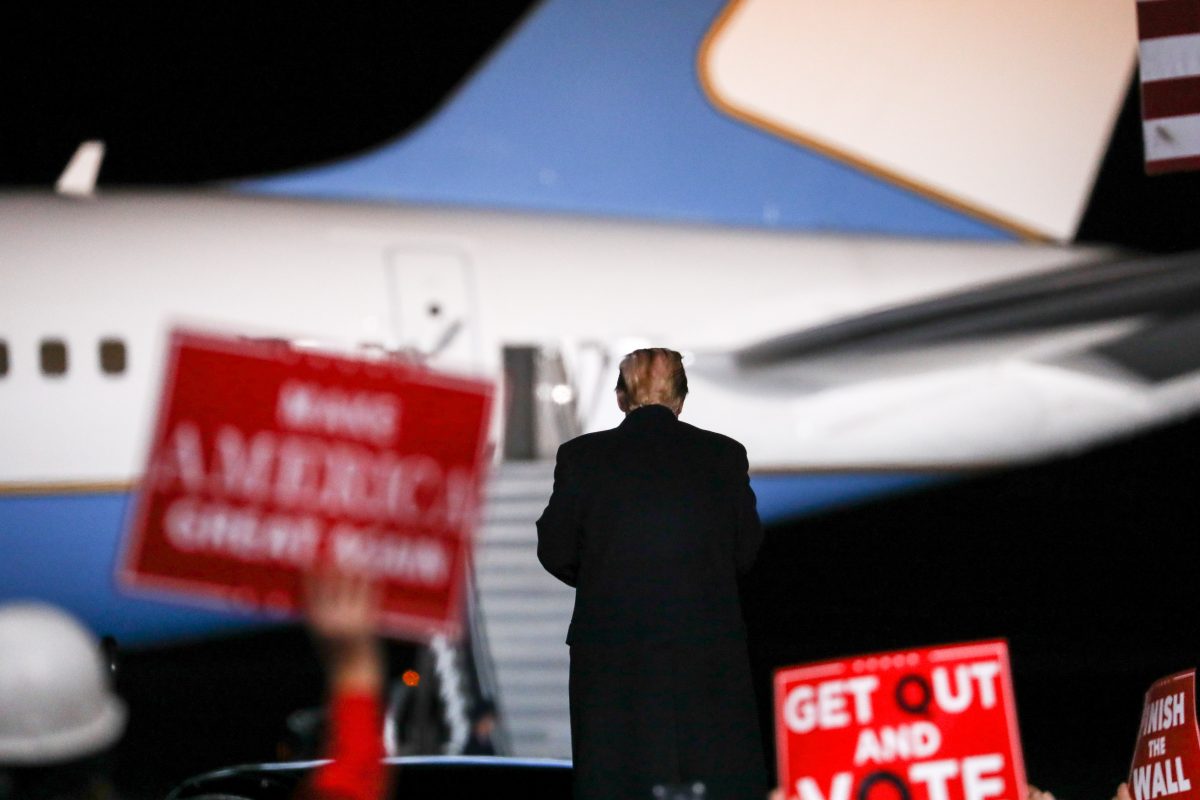 President Donald Trump at a Make America Great Again rally in Mosinee, Wis., on Oct. 24, 2018. (Charlotte Cuthbertson/The Epoch Times)