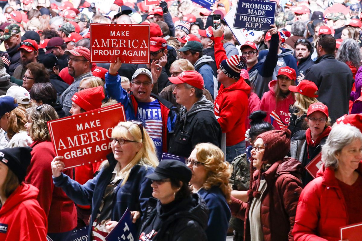 Attendees at a Make America Great Again rally in Mosinee, Wis., on Oct. 24, 2018. (Charlotte Cuthbertson/The Epoch Times)
