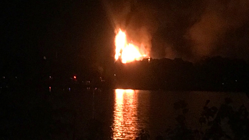 The historic First Baptist Church of Wakefield burned down after being struck by lightning on Oct. 24, 2018. (Support the First Baptist Church/GoFundMe)
