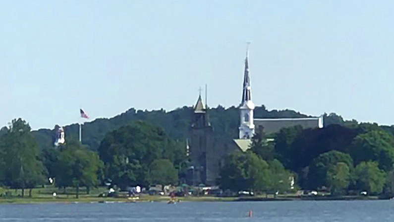 In this undated photo the First Baptist Church had a 180-foot steeple, which could be seen from all around the town. (Support the First Baptist Church/GoFundMe)